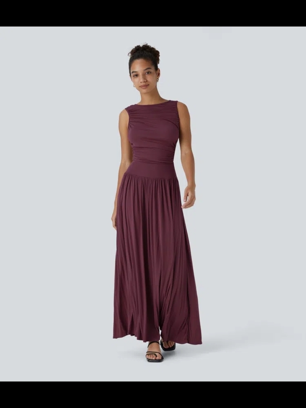 HALARA Wine Ruched Maxi Dress